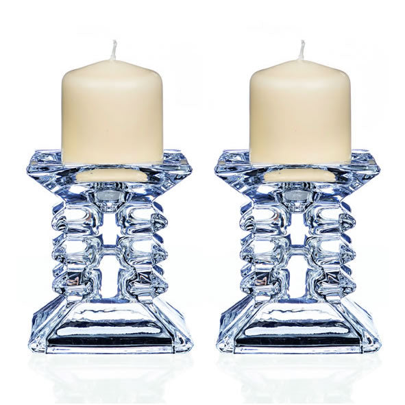Newgrange Ziggy pillar candleholder 8.5cm, pair (fabric lined)