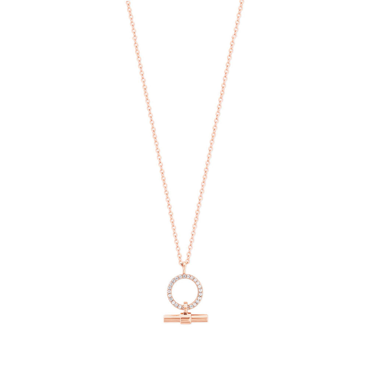 TC CZ Set Circle And Bar Pendant Rose Gold