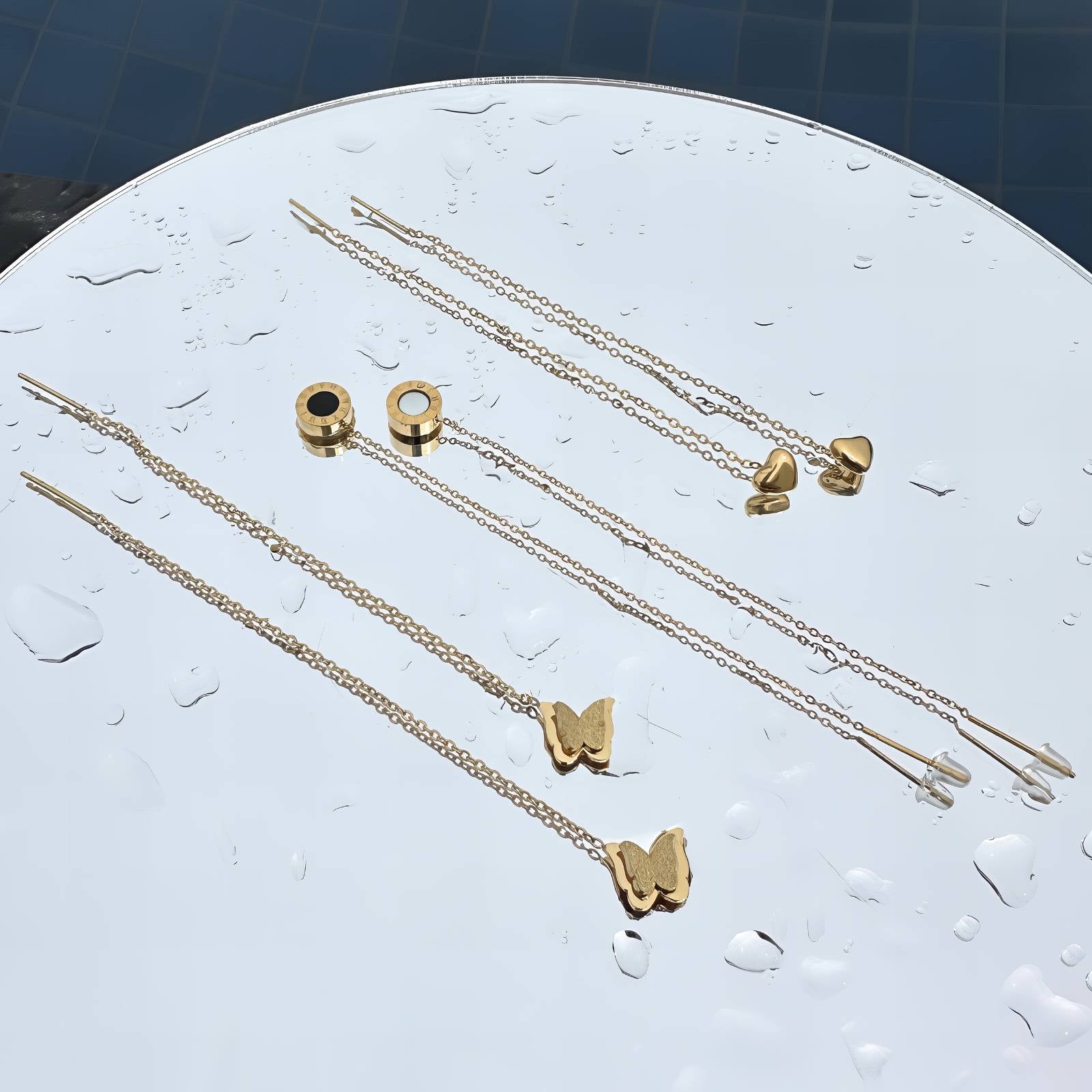 L.Style Butterfly Drop Earrings 18K Gold Plated Steel