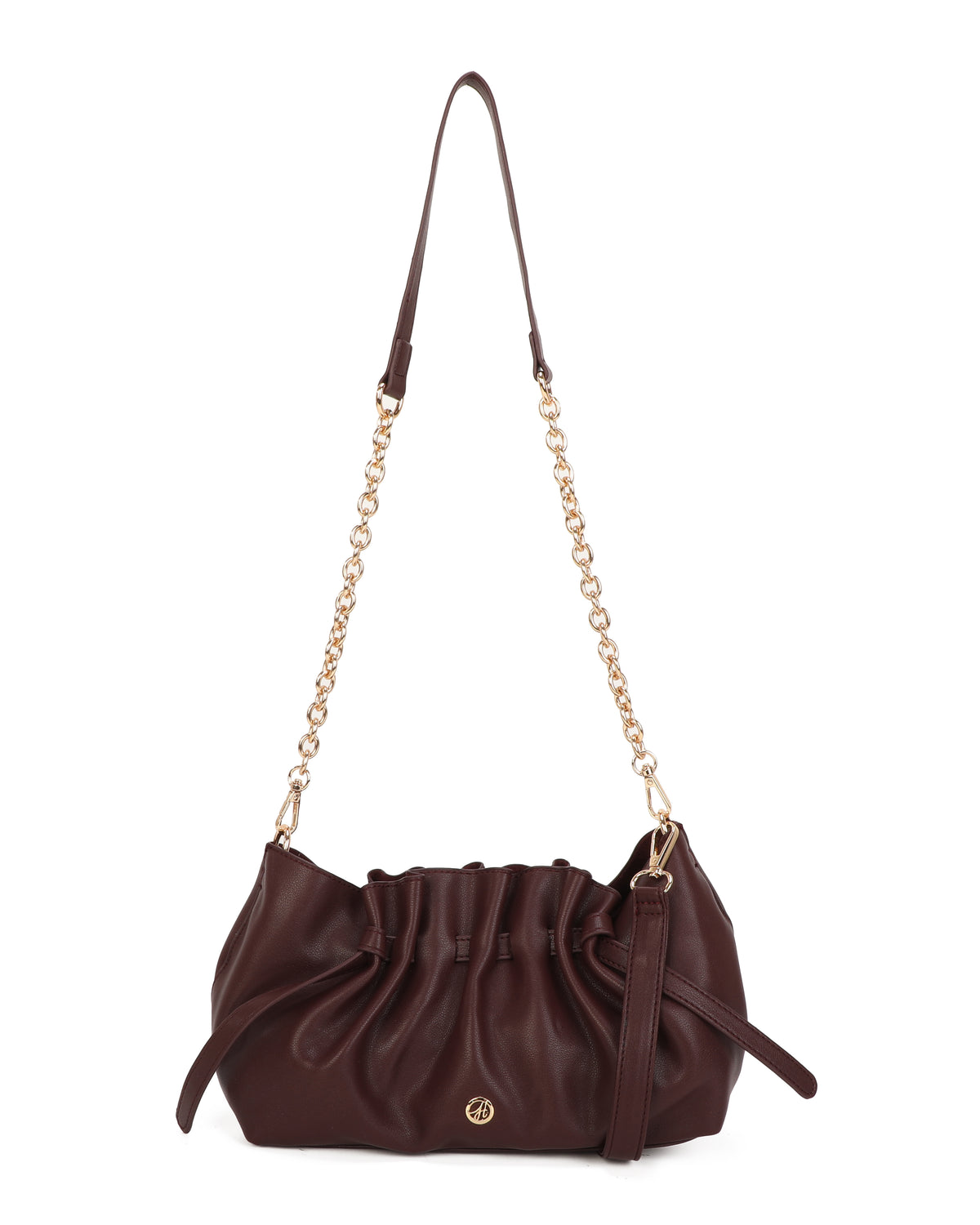 Ivy East/West Pleated Shoulder Bag Burgundy