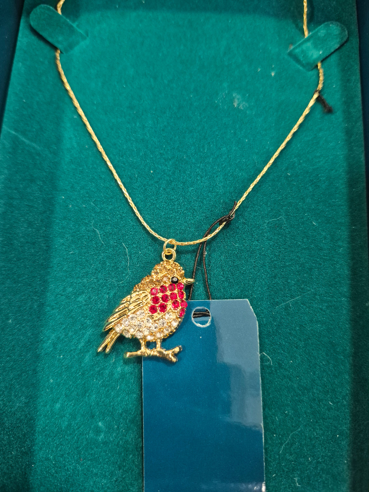 Goldplated Robin Necklace with Dimante & Coloured Stones