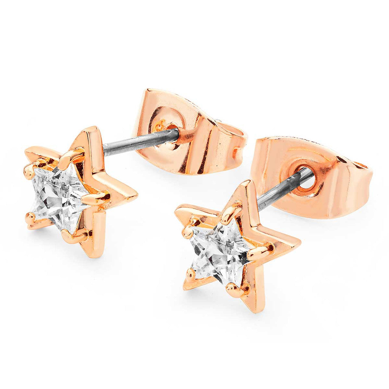 Star Clear Stud Rose Gold Earrings