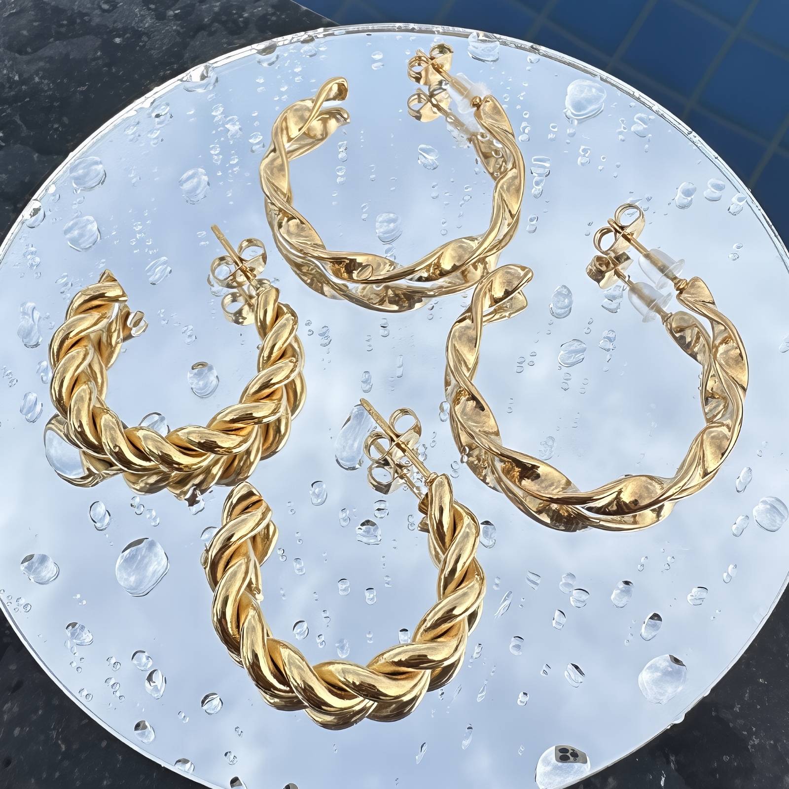 Earrings, 18K Gold Plated Steel