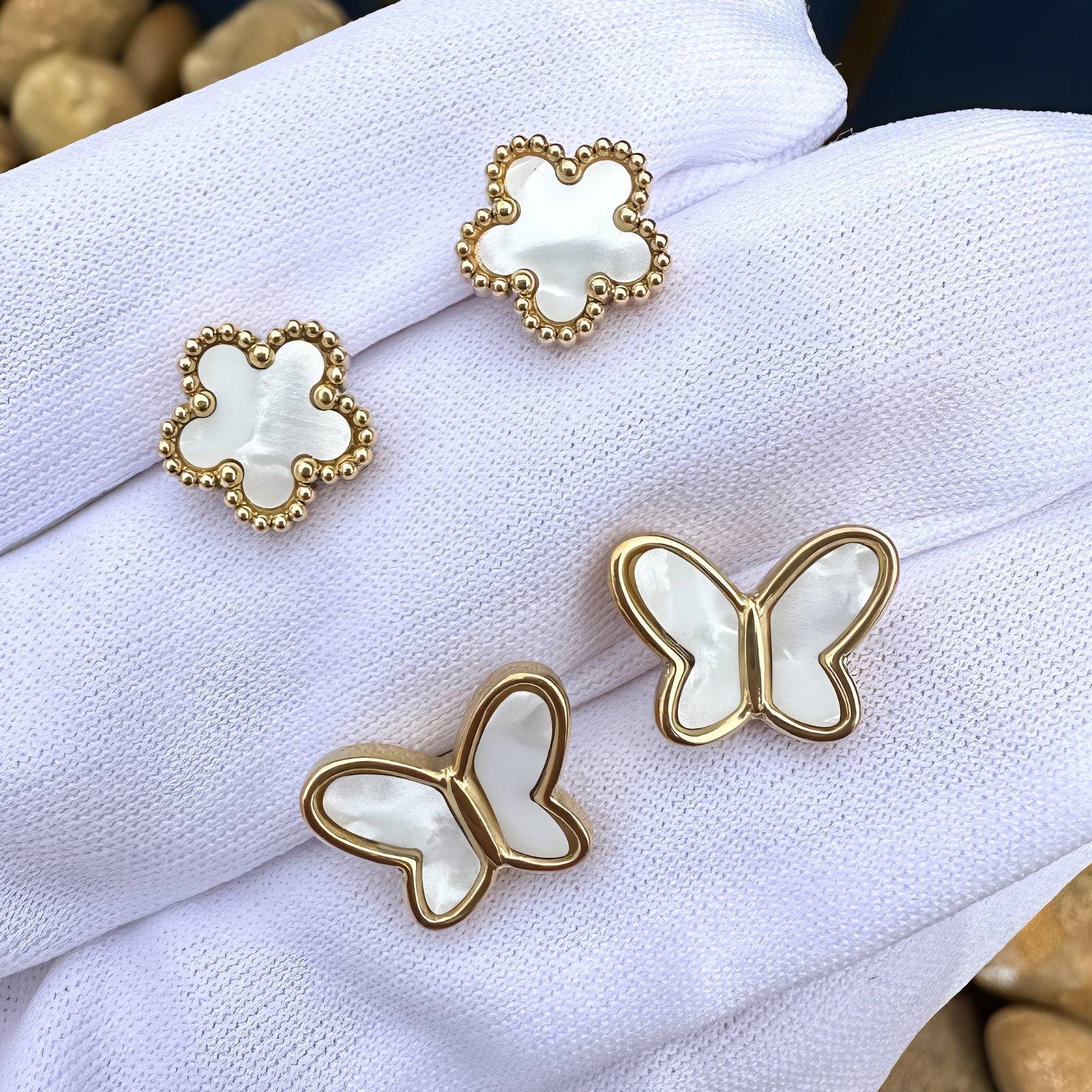 Butterfly Earrings, 18K Gold Plated Steel