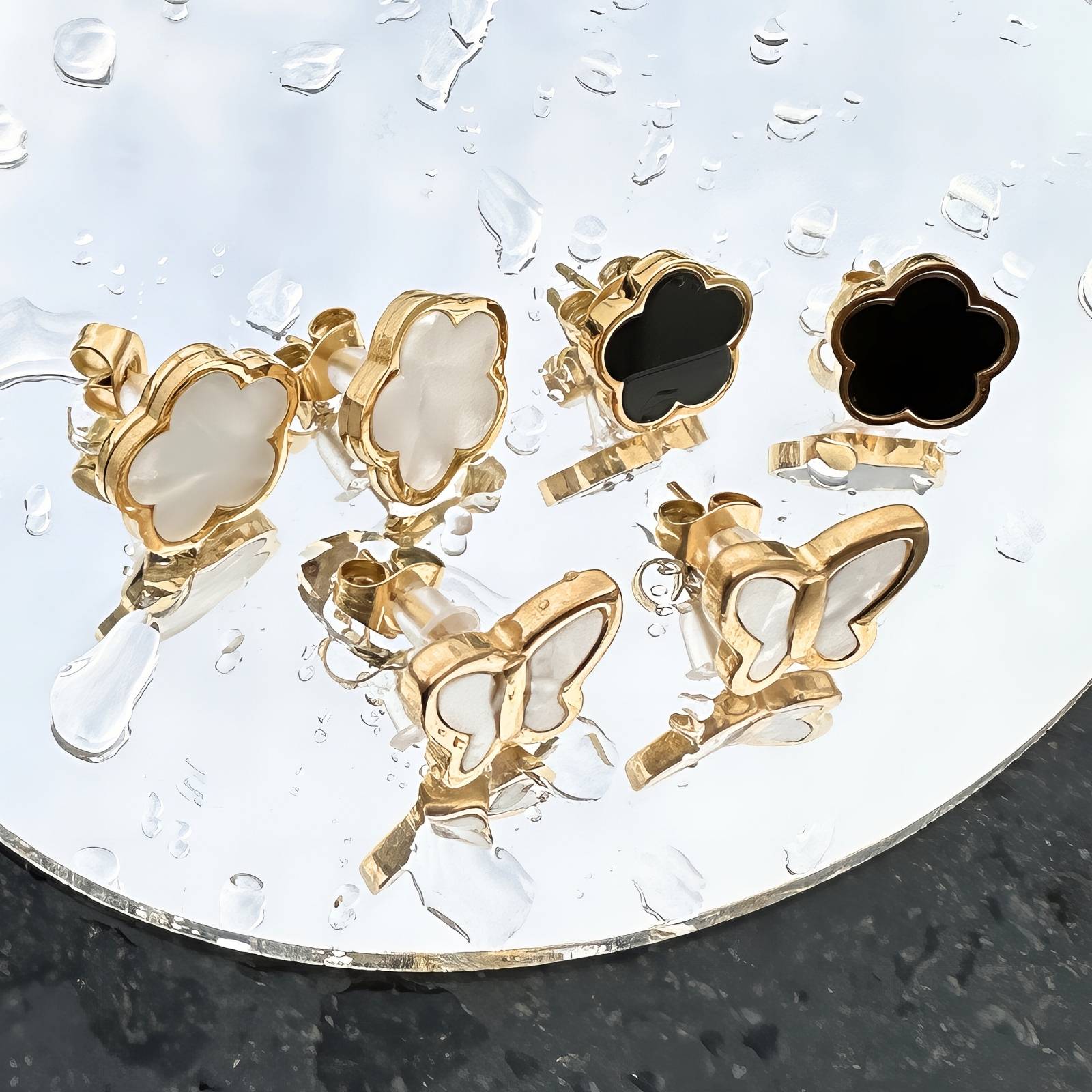 Butterfly Earrings, 18K Gold Plated Steel