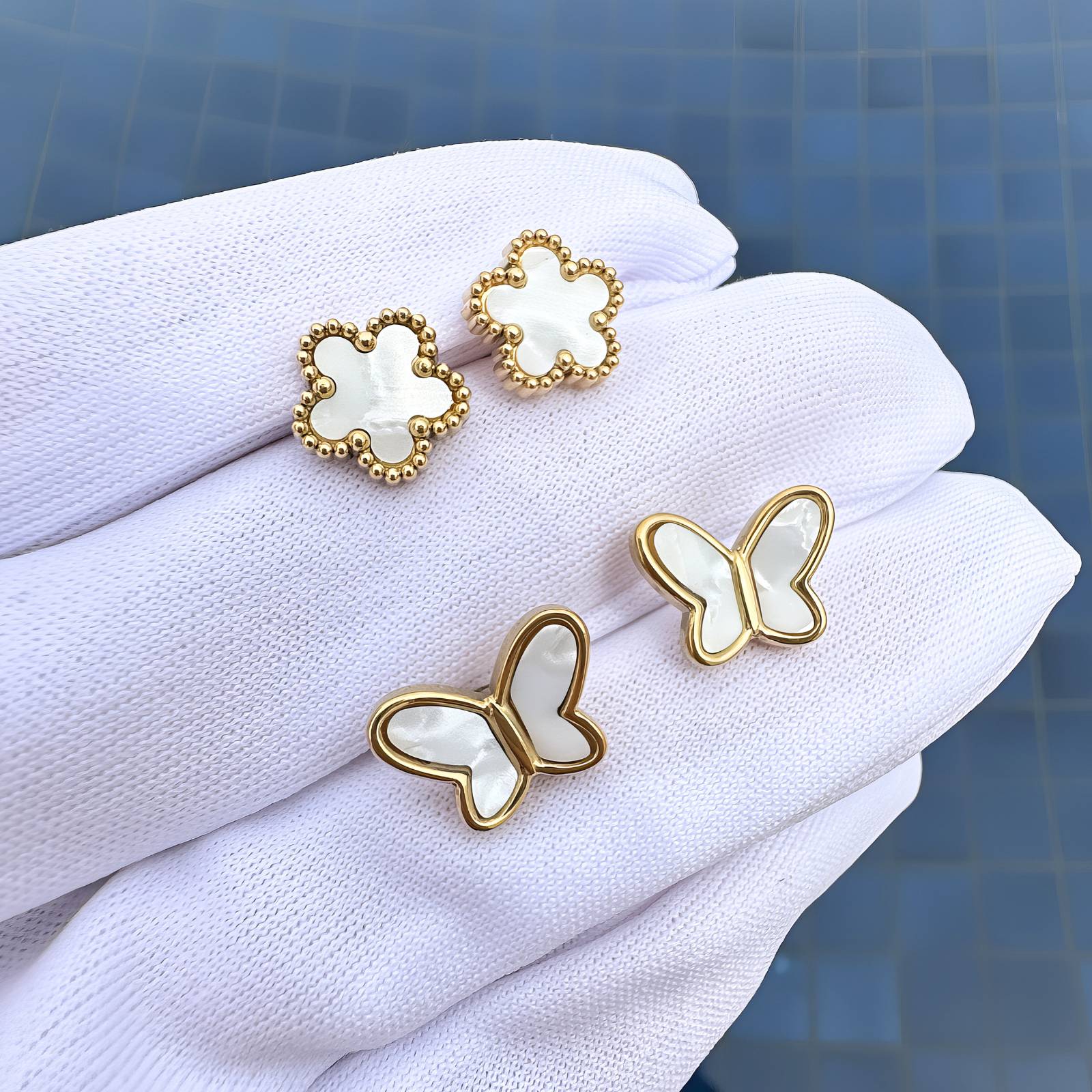 Butterfly Earrings, 18K Gold Plated Steel