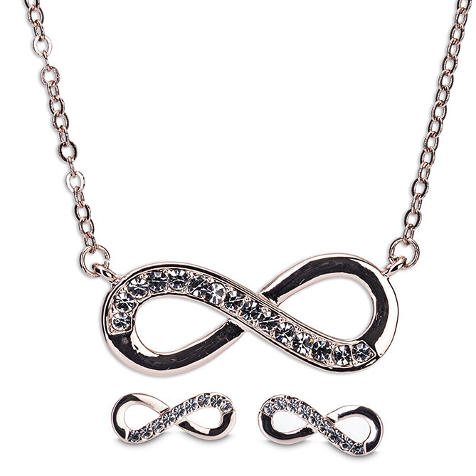 Newgrange Rose Gold Infinity Necklace and Earring Set