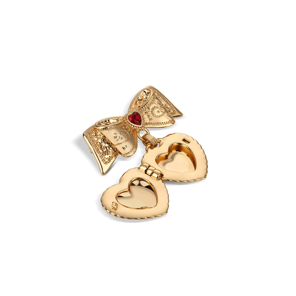 HEART LOCKET BROOCH W/ RUBY RED STONES