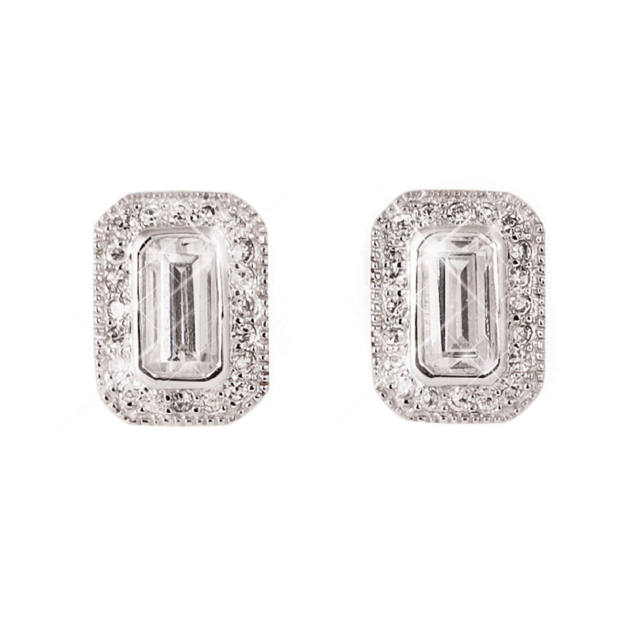 Silver Earring White Stone Emerald Cut