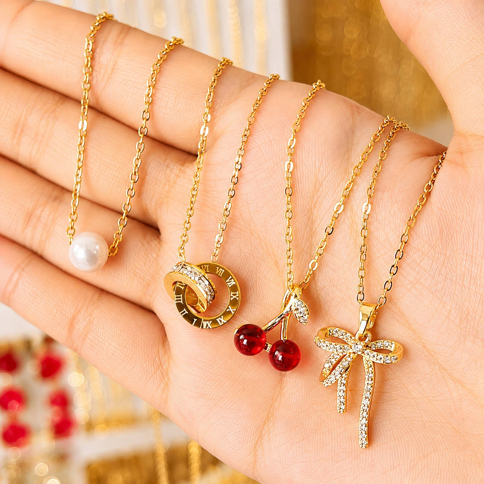 18K Gold Plated Red Cherry Pendant Necklace