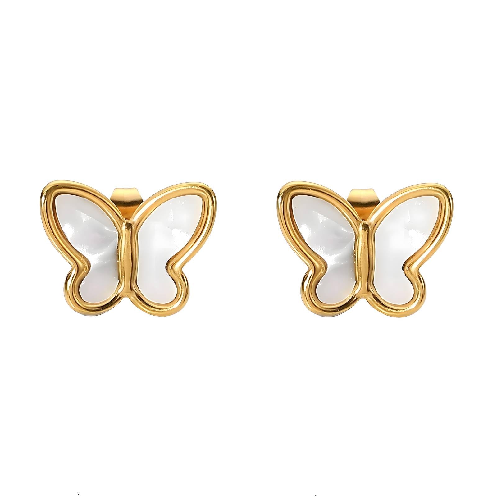 Butterfly Earrings, 18K Gold Plated Steel