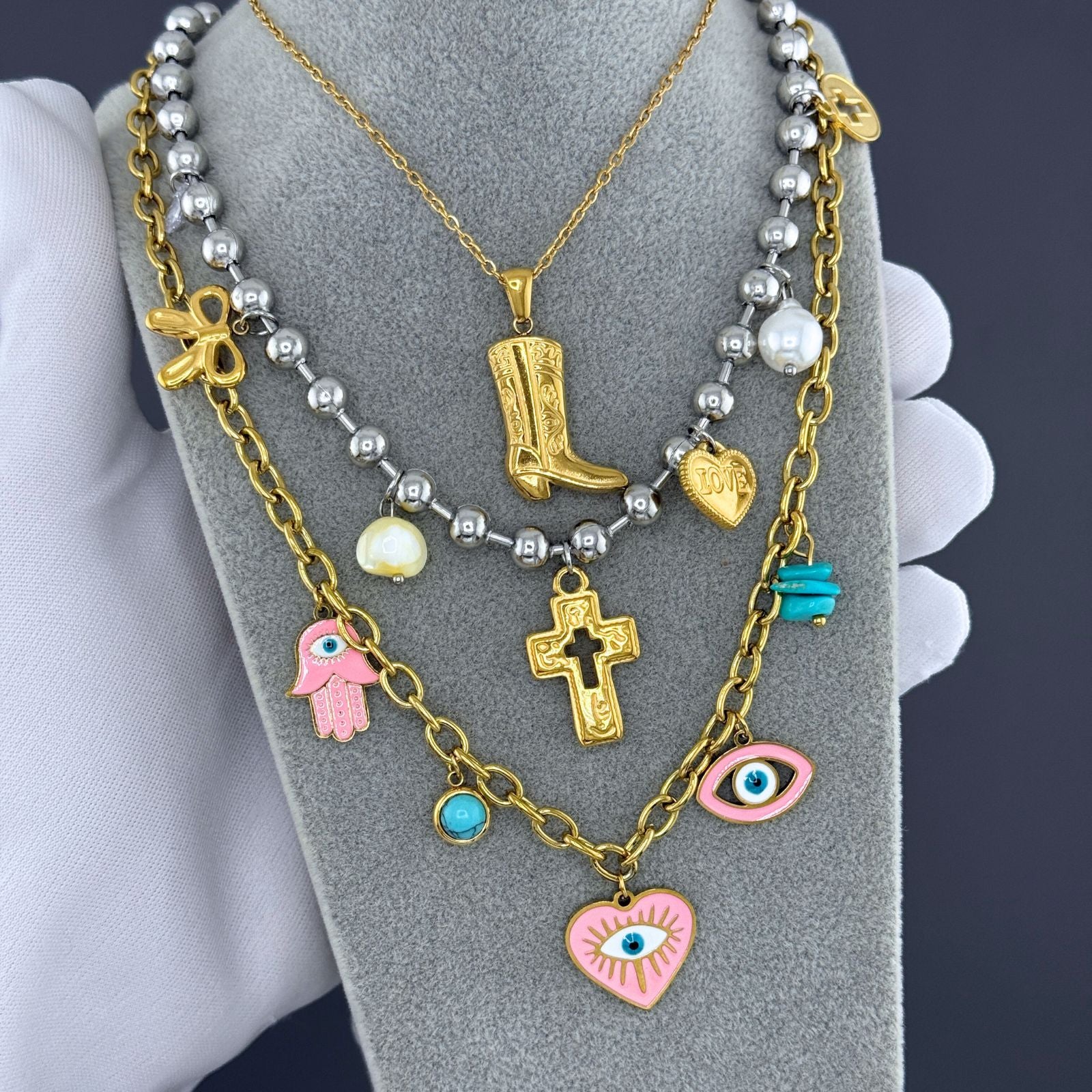 Cross Necklace, 18K Gold Plated Steel