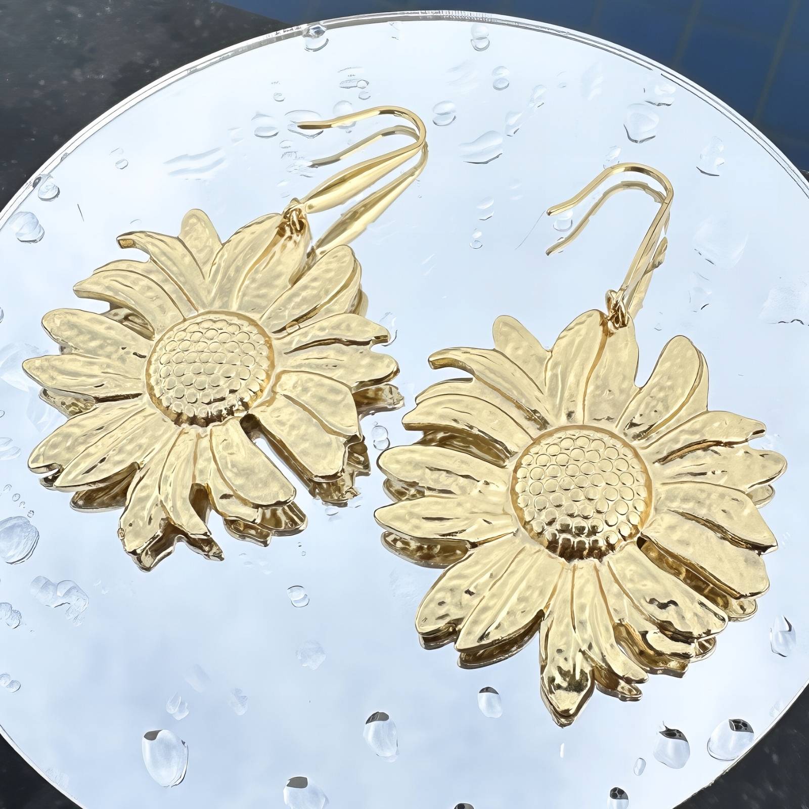 Flower Earrings, 18K Gold Plated Steel