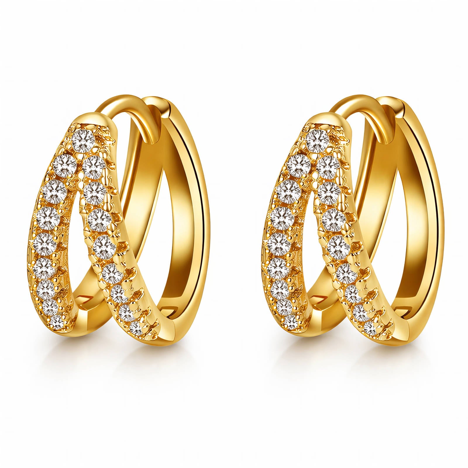 18K Gold Plated Cubic Zirconia Crossover Huggie Earrings