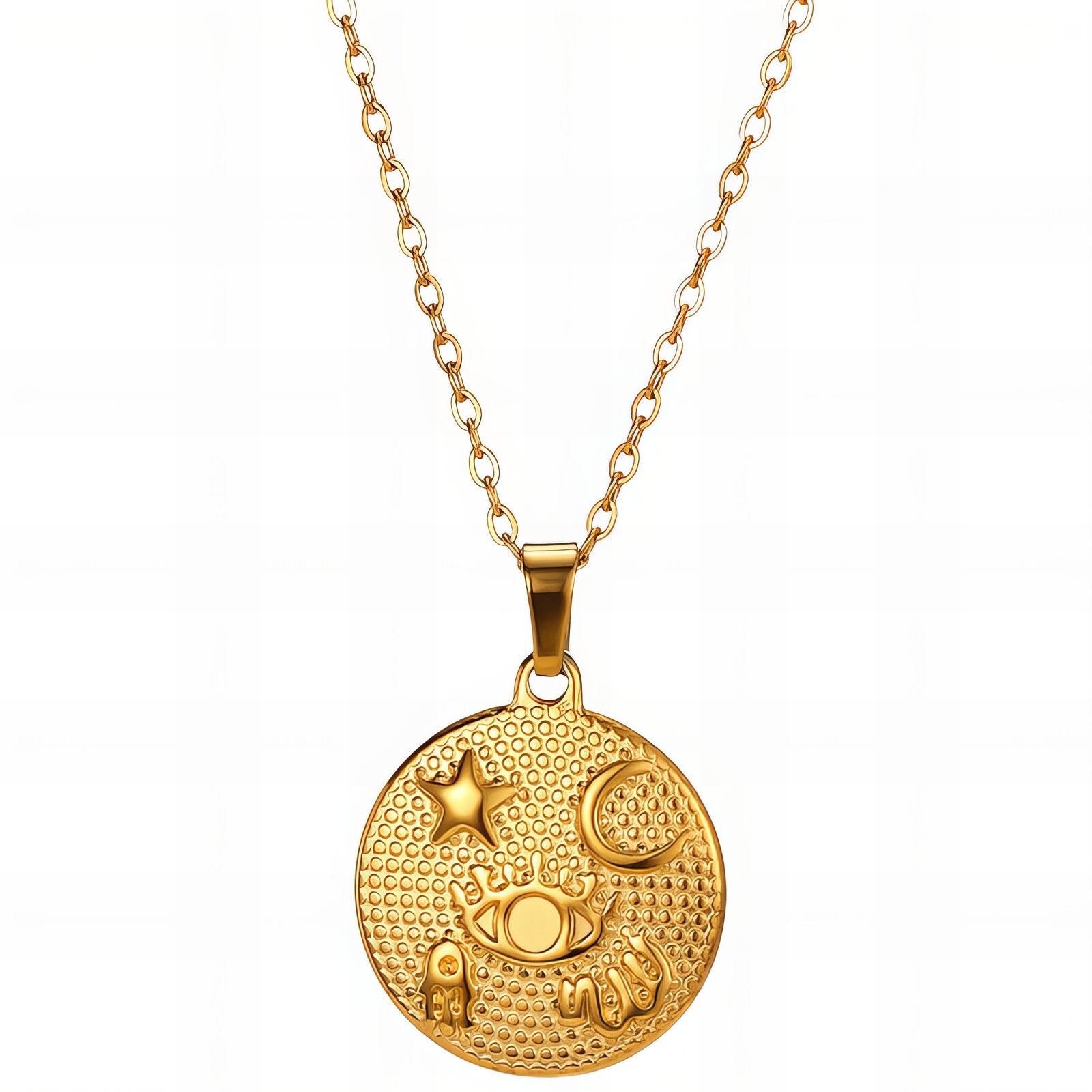 Evil Eye Necklace, 18K Gold Plated Steel