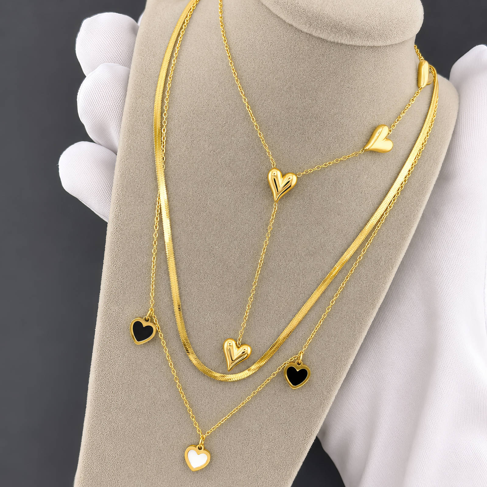 18K Gold Plated Triple Heart Drop Necklace
