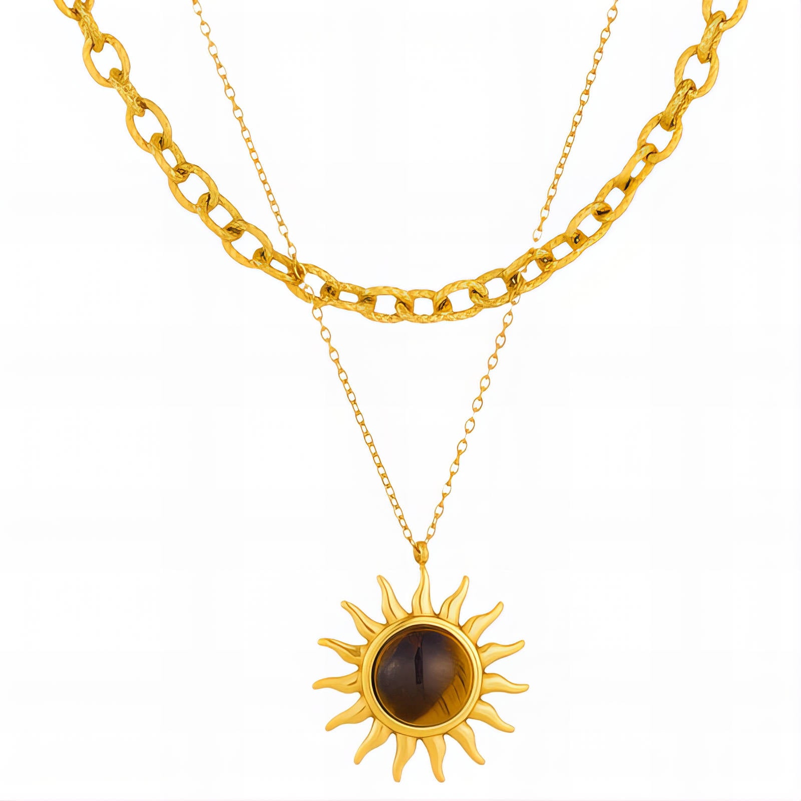 18K Gold Plated Sunburst Pendant Necklace