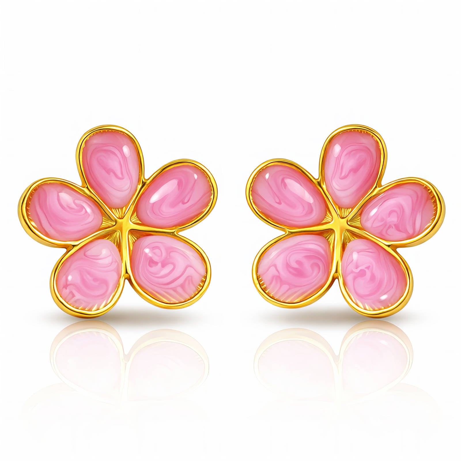 18K Gold Plated Pink Flower Stud Earrings