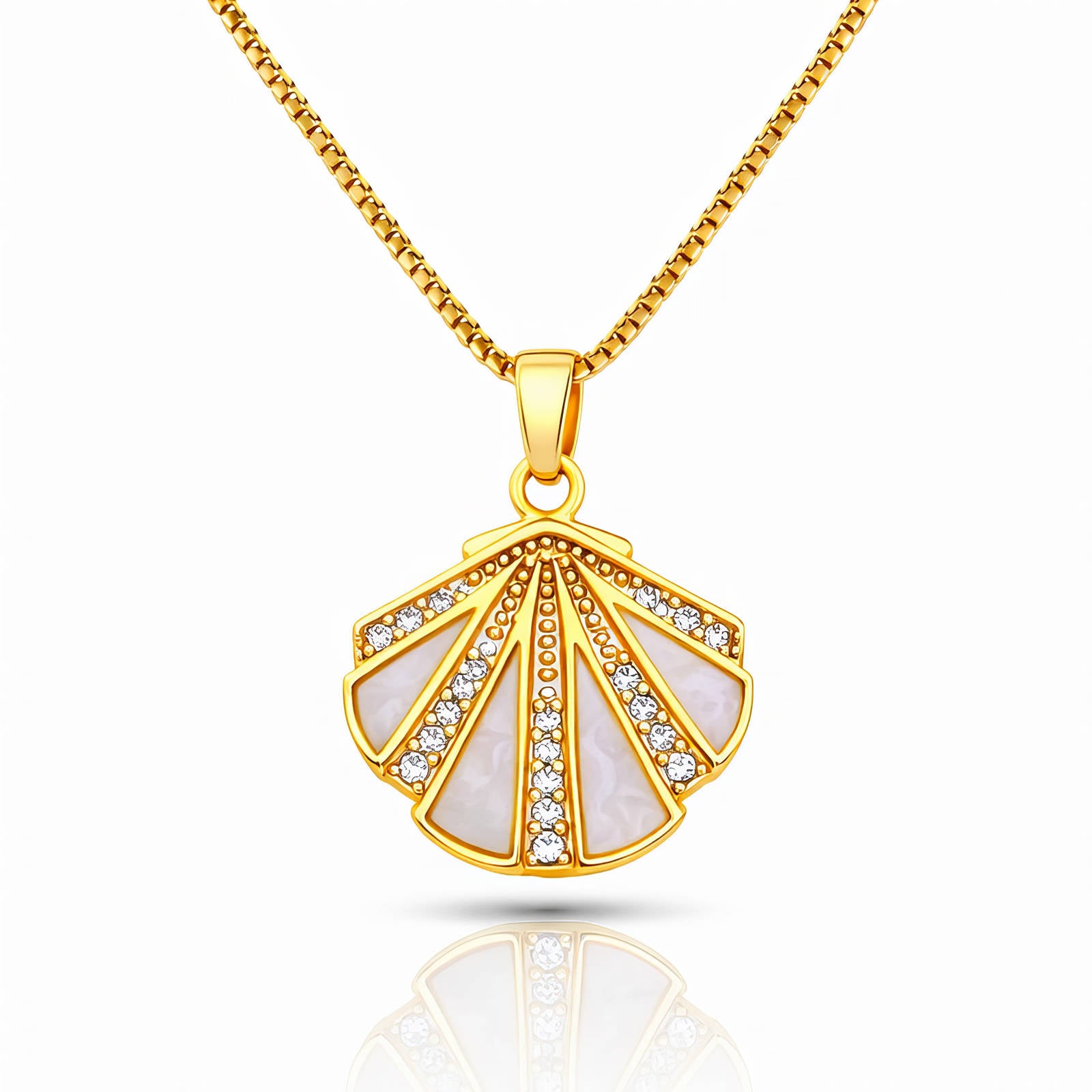 18K Gold Plated Crystal Seashell Pendant Necklace