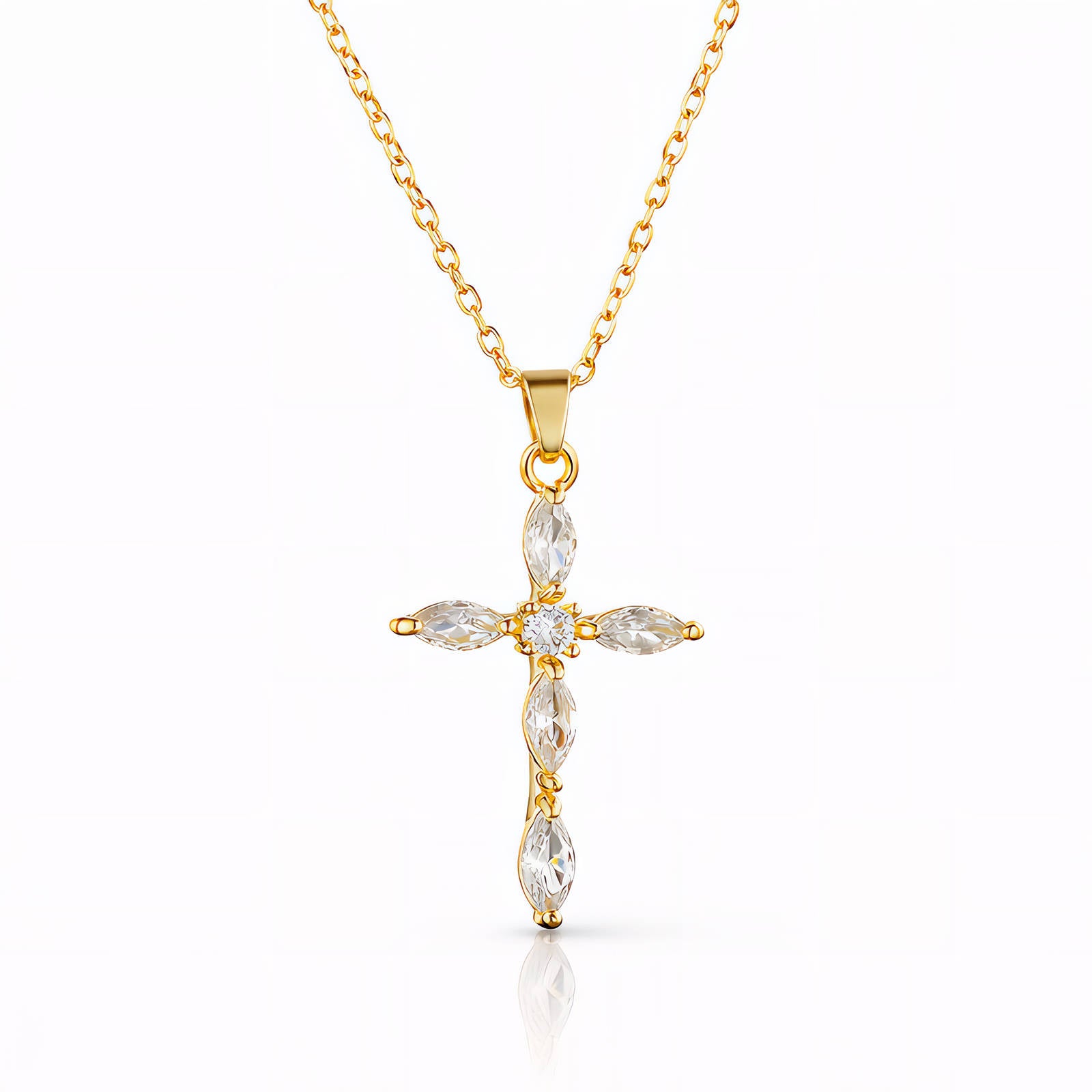 18K Gold Plated Crystal Cross Necklace