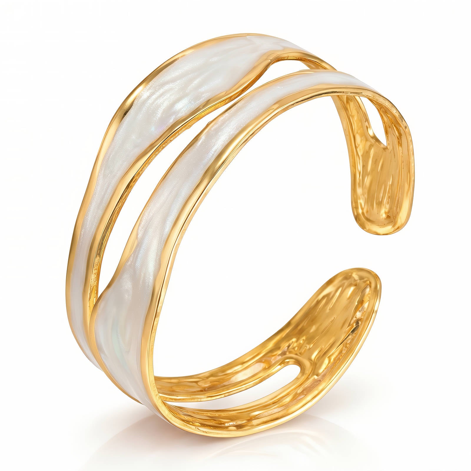 18K Gold Plated White Enamel Wave Cuff Bracelet