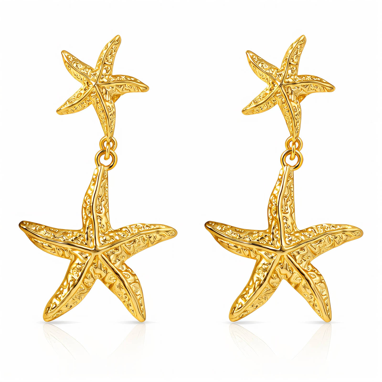 18K Gold Plated Double Starfish Drop Earrings