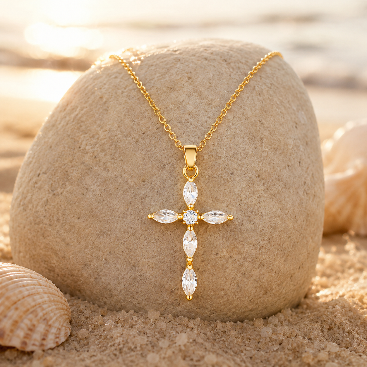 18K Gold Plated Crystal Cross Necklace