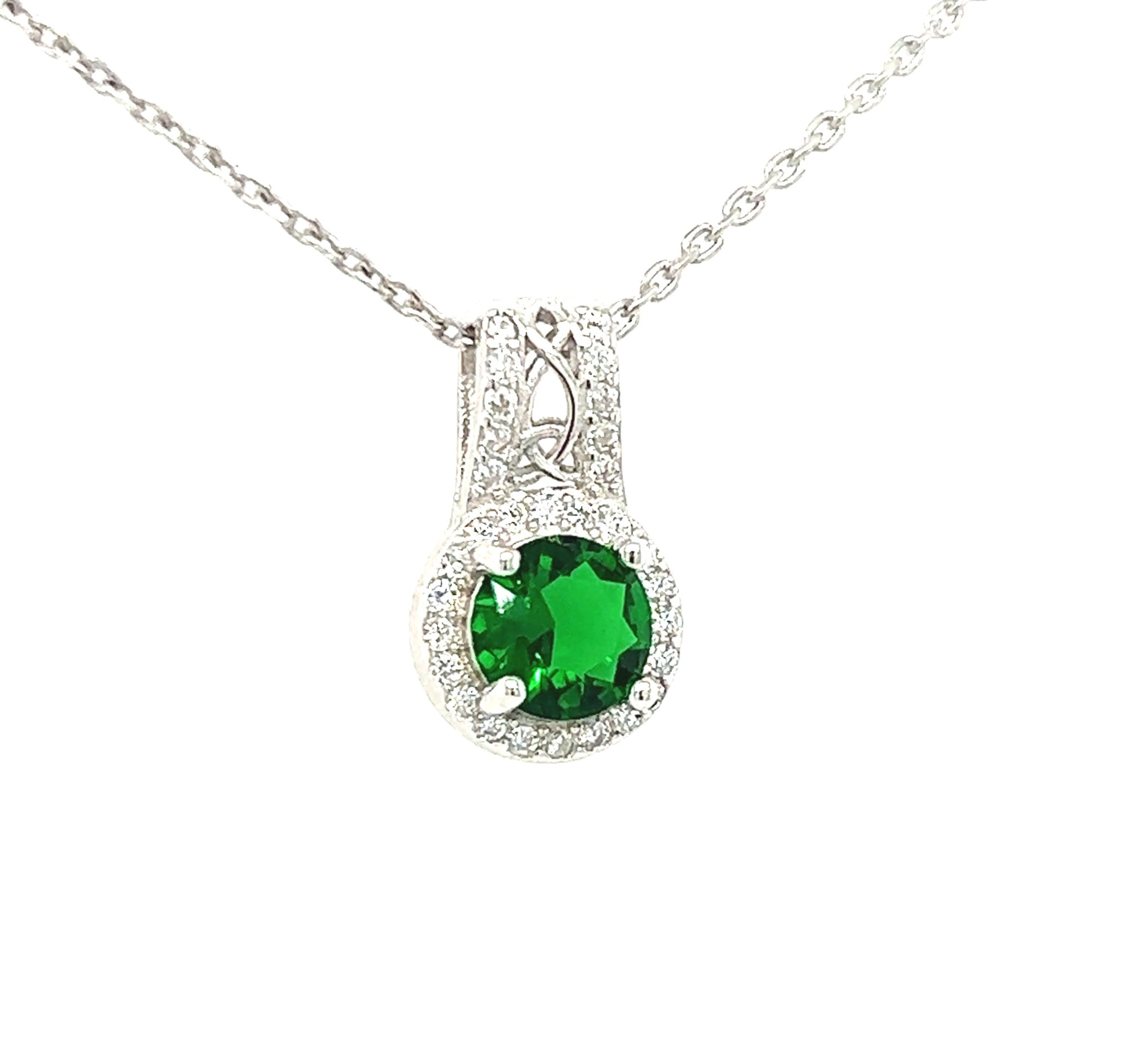 Cailin Sterling Silver Trinity Knot Pendant Green Stone