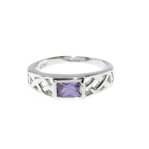 Cailín Sterling Silver Celtic Weave Ring With Amethyst Stone