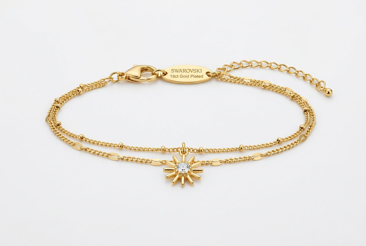 Crystal sunburst double bracelet Goldplated