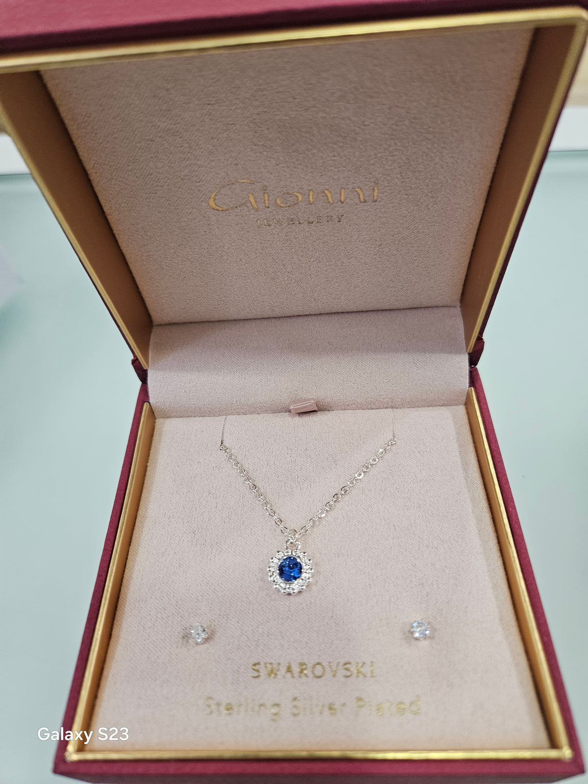 Sapphire Crystal Halo Necklace & Stud Set