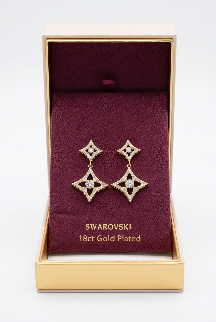 Crystal Geometric star drop earings gold plated