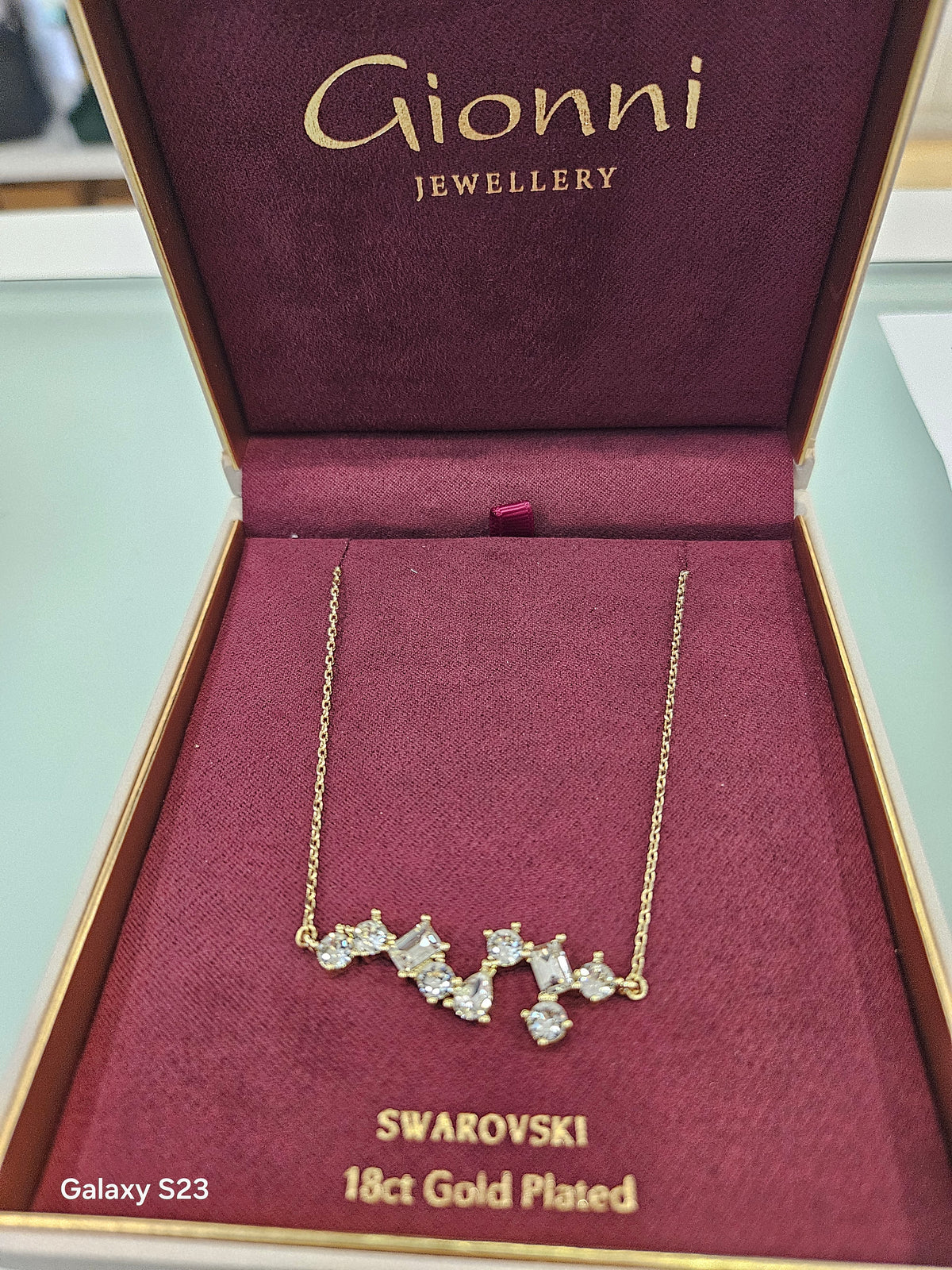 Clear Cluster Crystal Station Necklace Goldplated