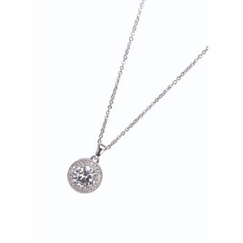 Newgrange Living White Stone and Diamante Pendant Necklace - Silver