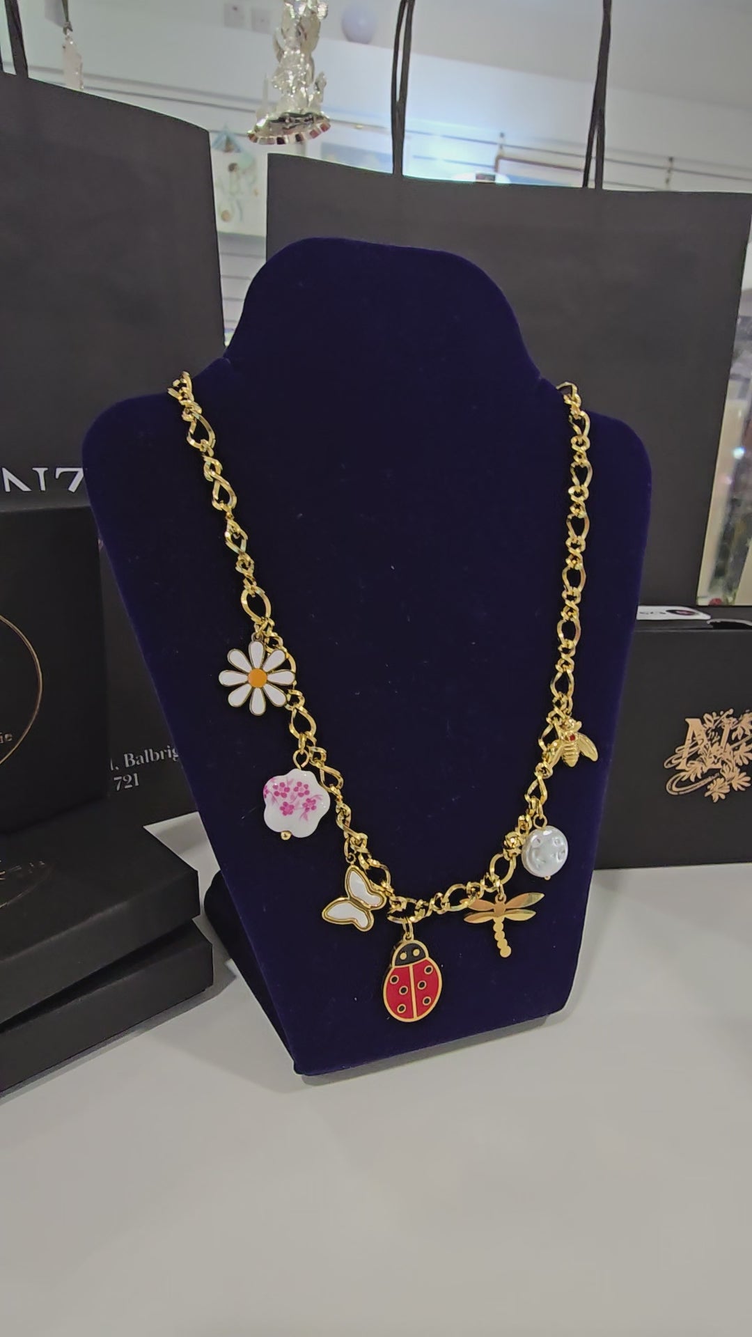 Ladybug Necklace, 18K Gold Plated Steel