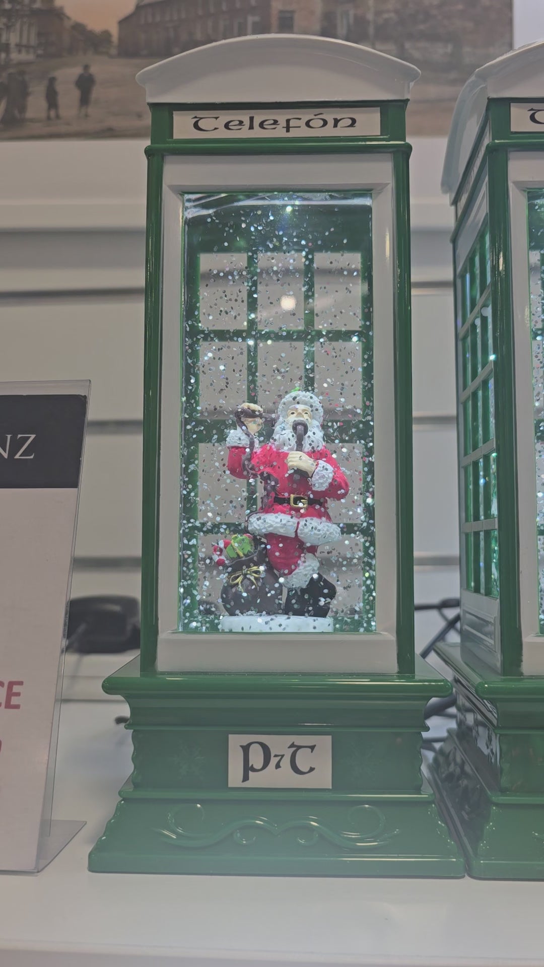 GREEN TELEPHONE BOX with SANTA