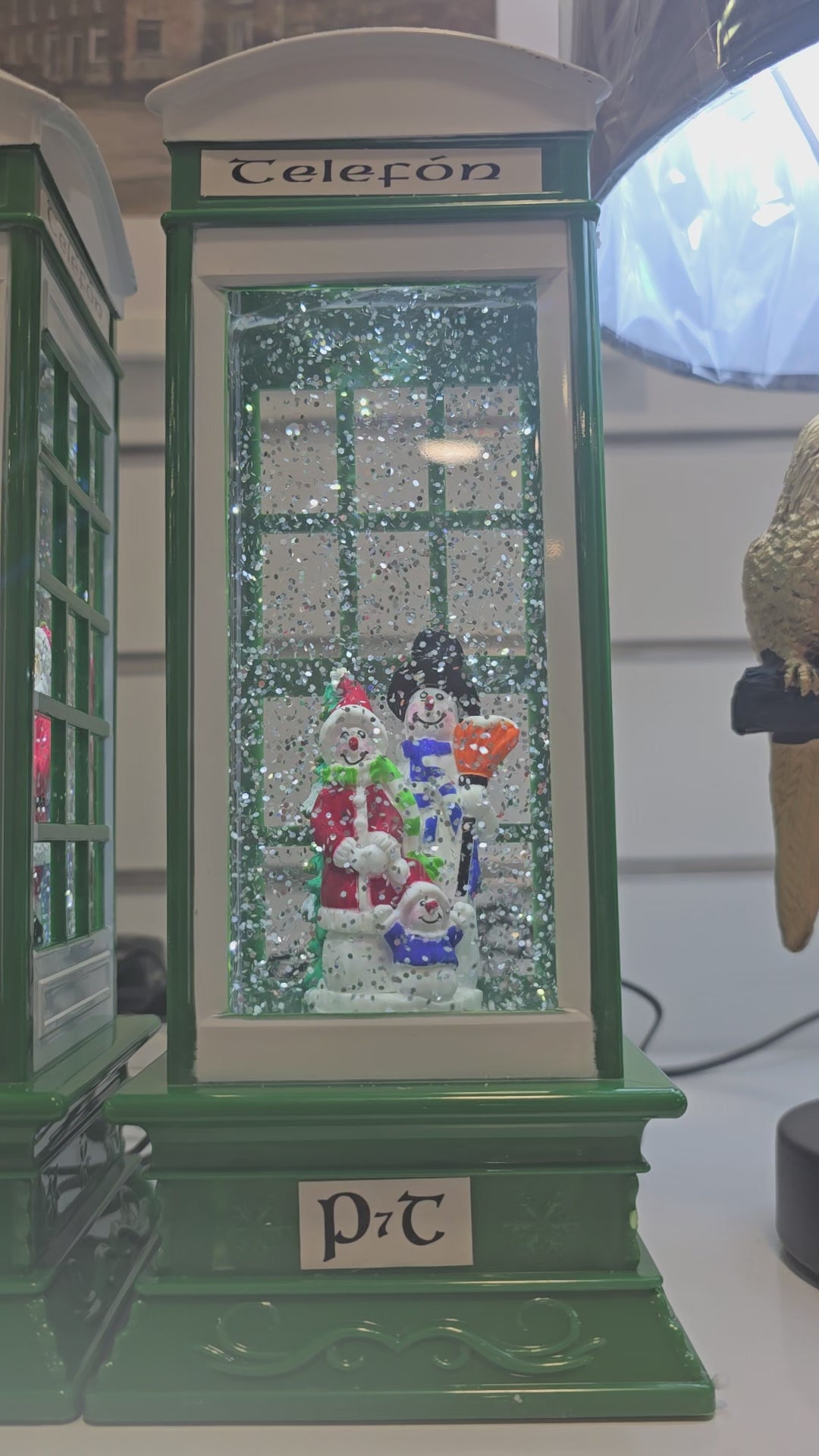 Green Telephone Box with Snowmen