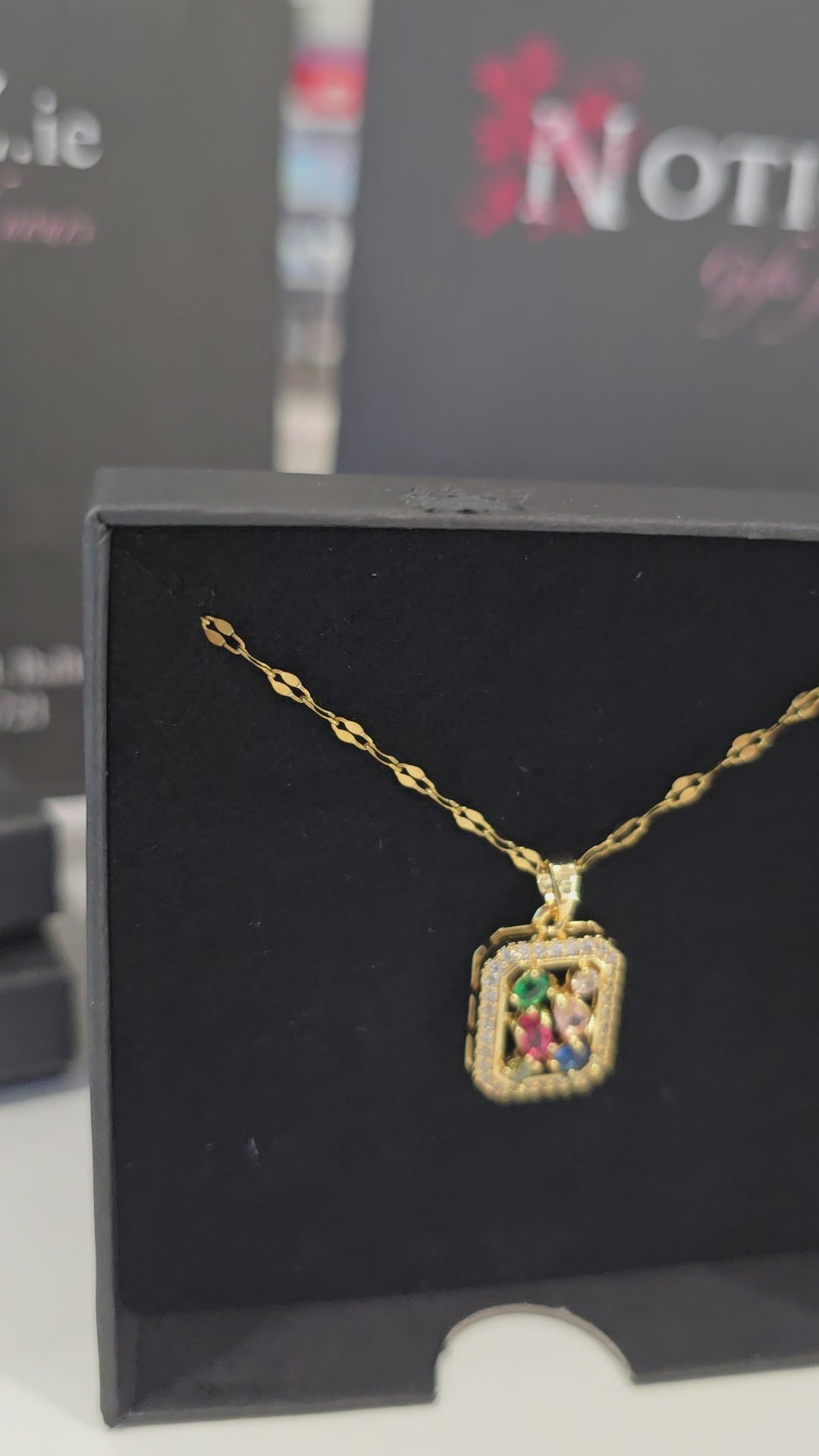Coloured Dimante Necklace 18K Gold Plated Steel