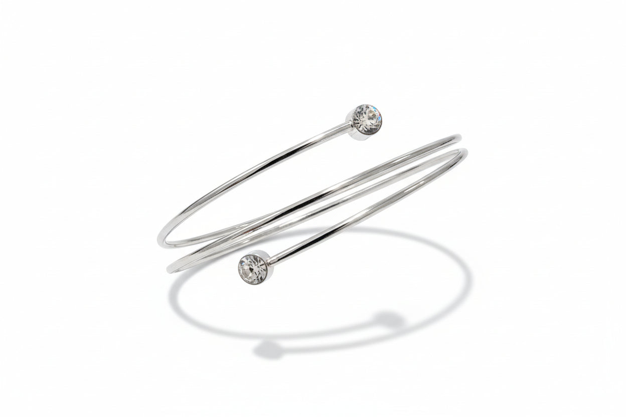 Silver Double Wrap Bangle with Diamanté