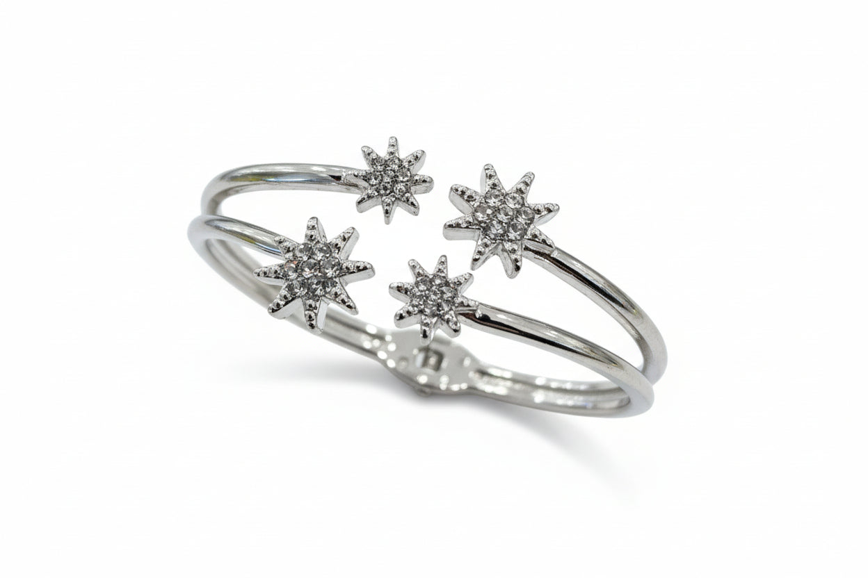 Silver Bangle with Diamanté Stars