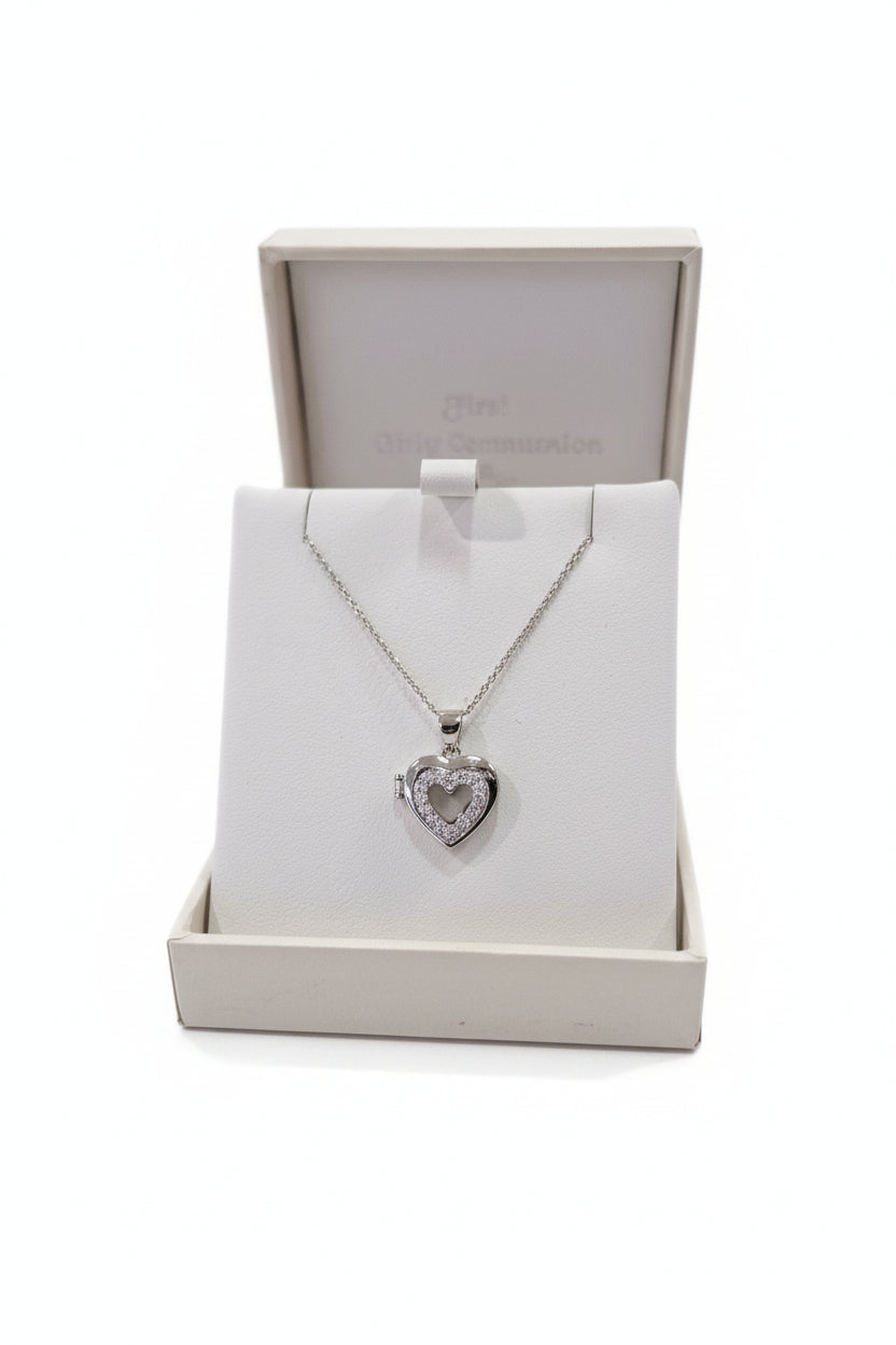 Communion Sterling Silver Locket with Dimante