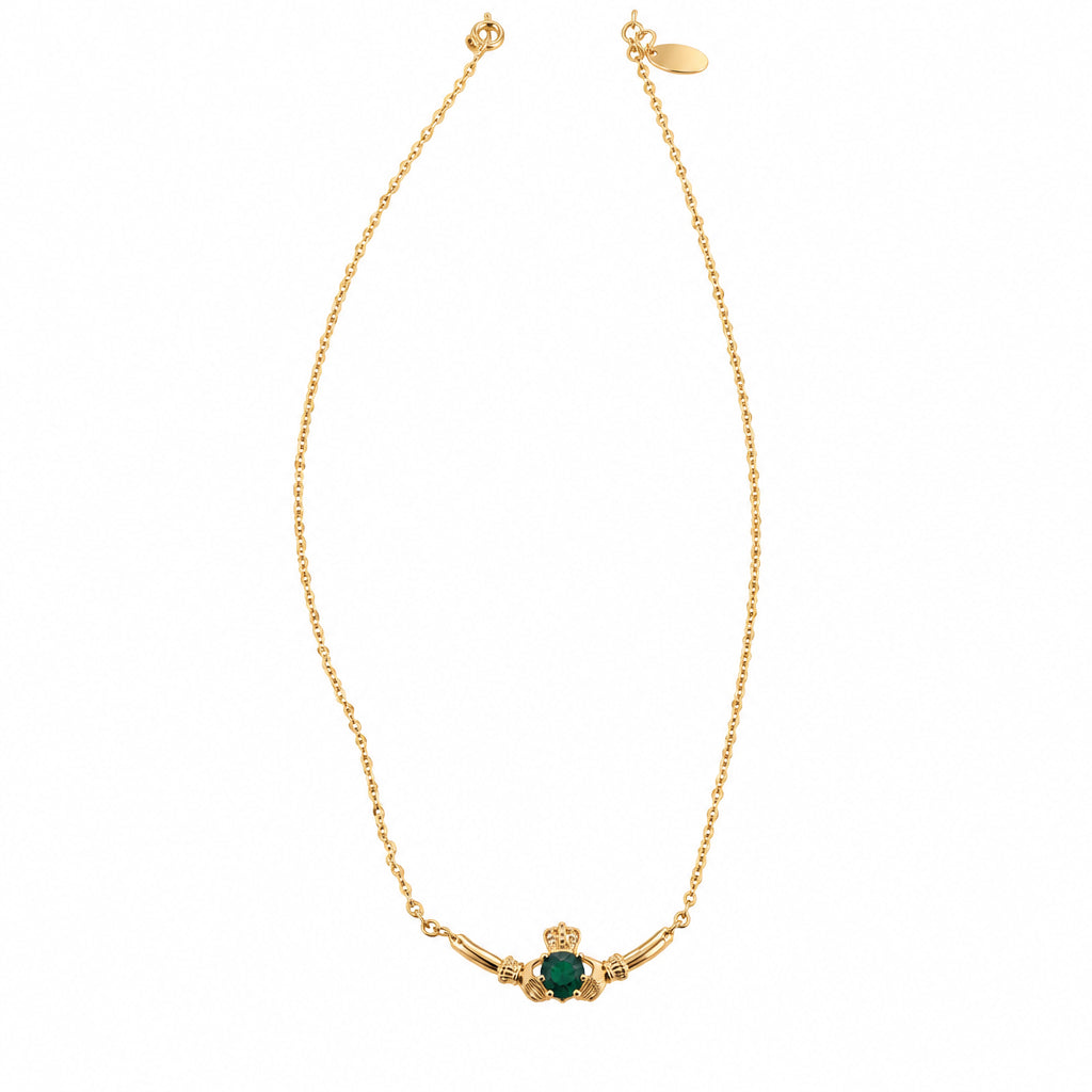 Goldplated Claddagh Necklace with Green Stone