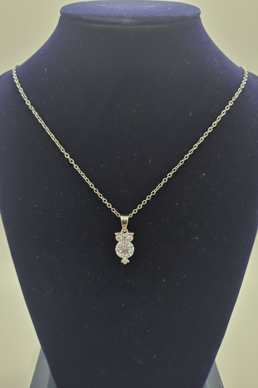 Silverplated owl with cubic zirconia stones