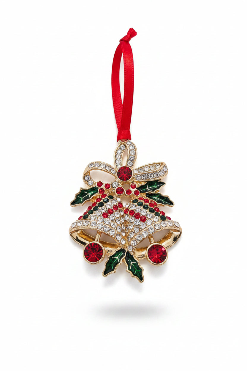 Christmas Bells Tree Ornament with Red, Green & Dimante