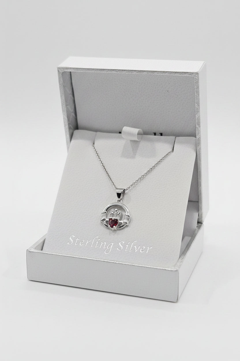 Sterling silver claddagh with red stone