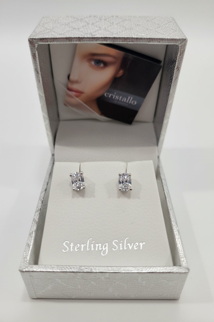 Sterling Silver small oval cubic zirconia earrings