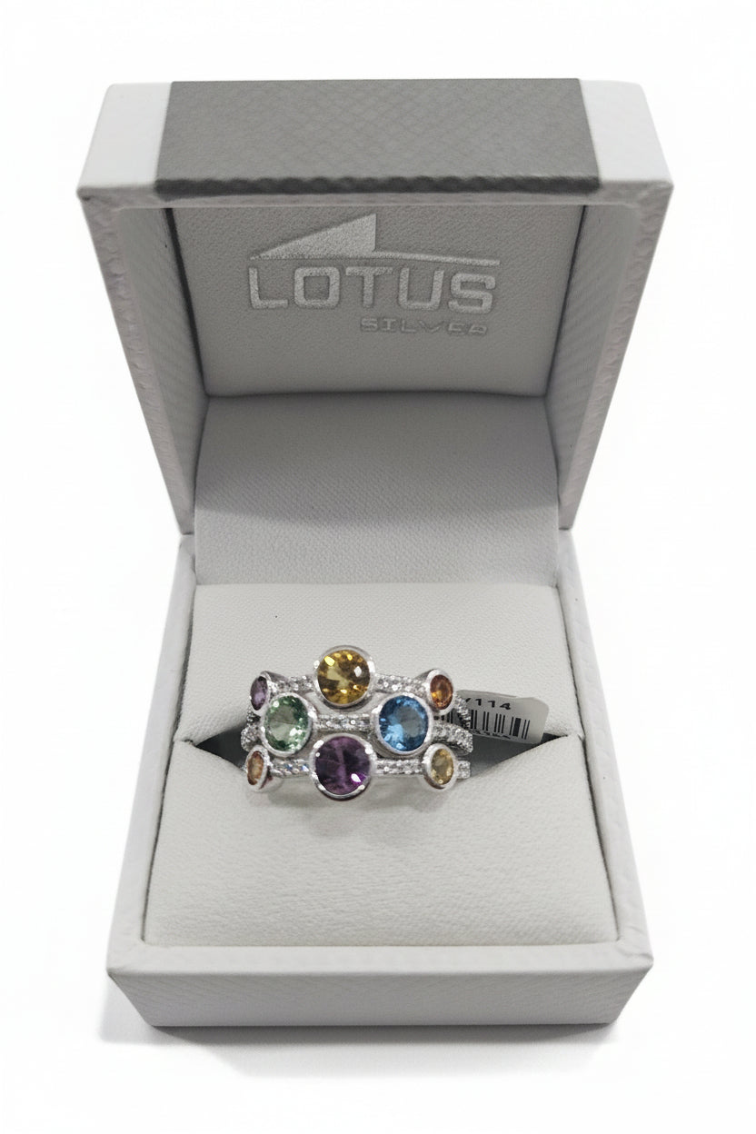 Sterling silver multi coloured stone ring
