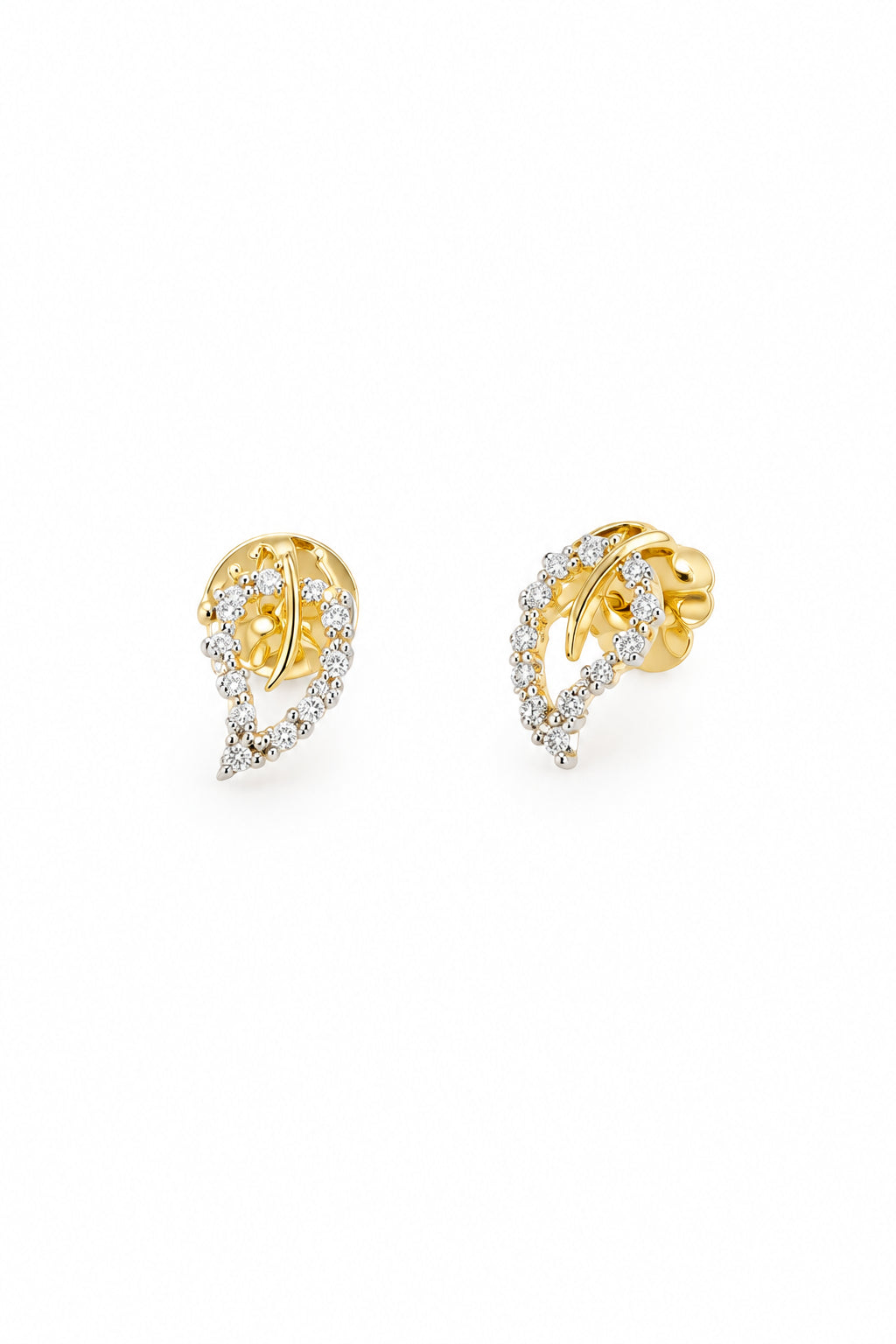 Gold Plated Sterling Silver CZ Leaf Stud Earrings