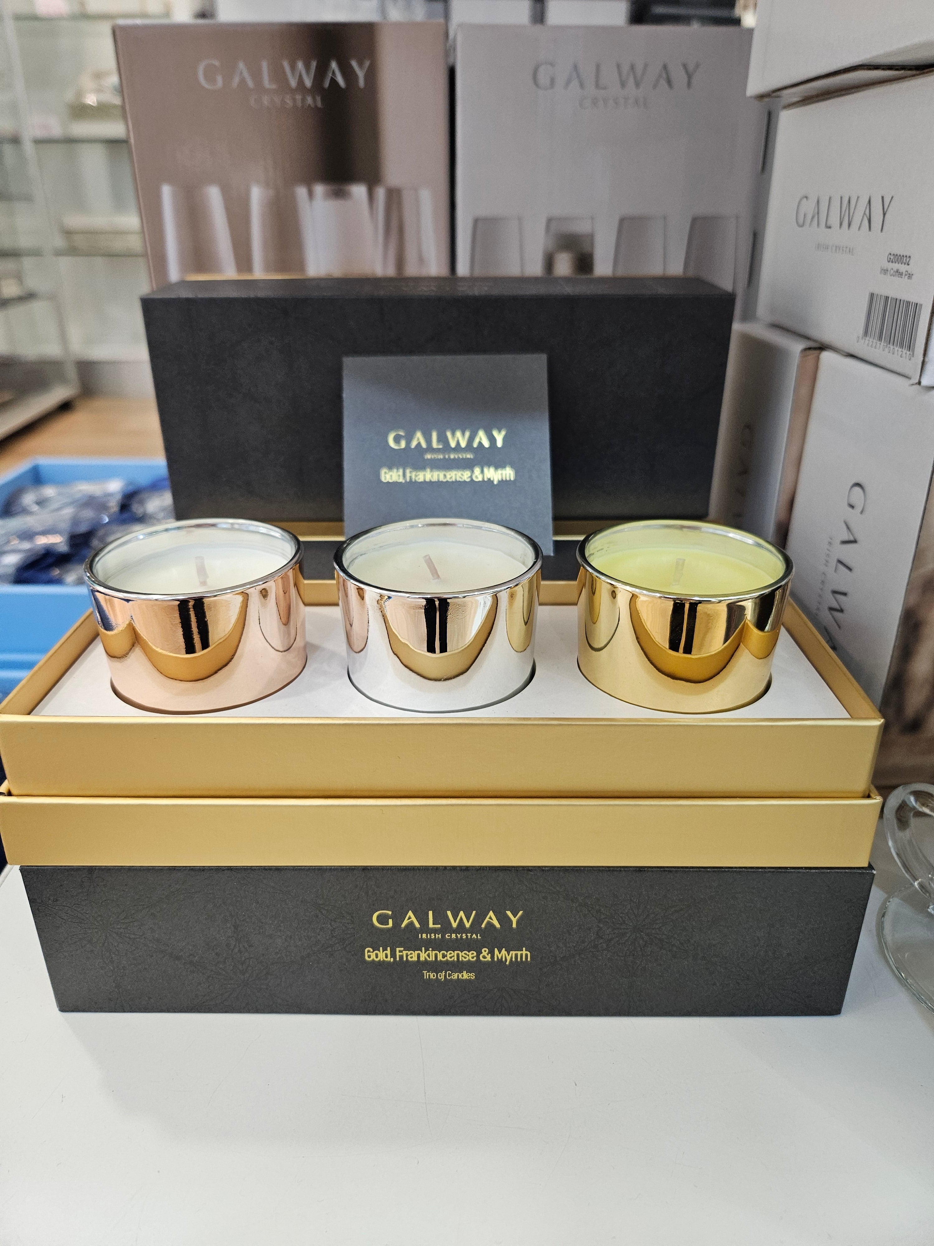 Galway Crystal Gold, Frankincense and Myrrh Trio Candle