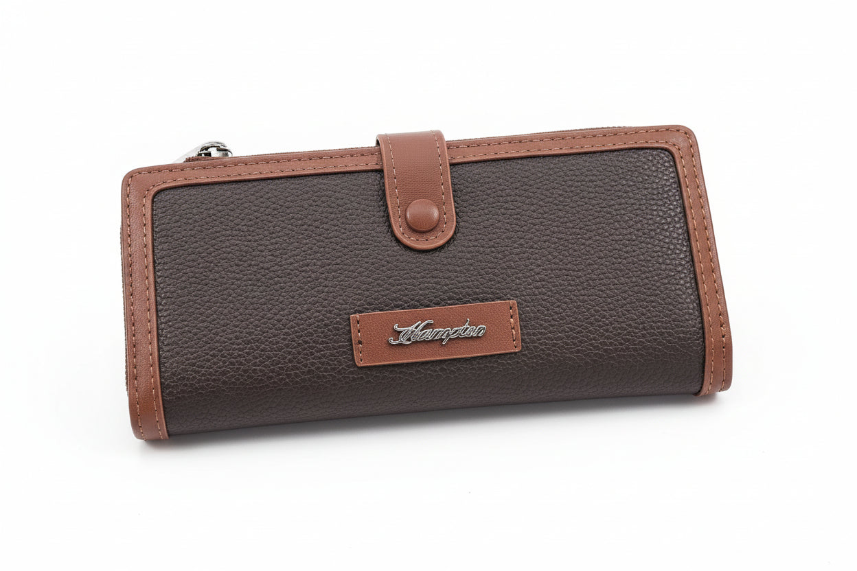 Hampton Peony Zip & Button Purse Brown